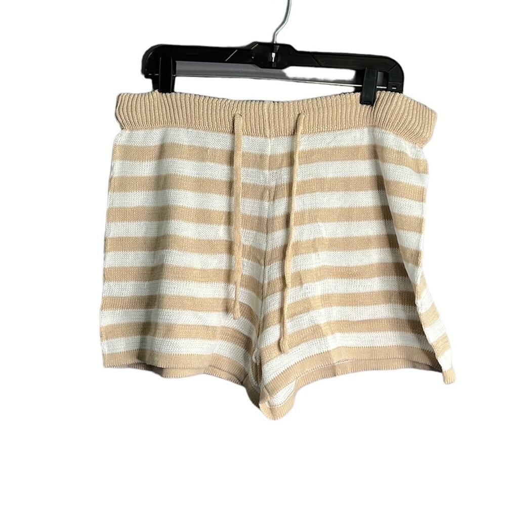 Ekauer Tan and White Striped Sweater Shorts With Drawstring Waist Size XXL